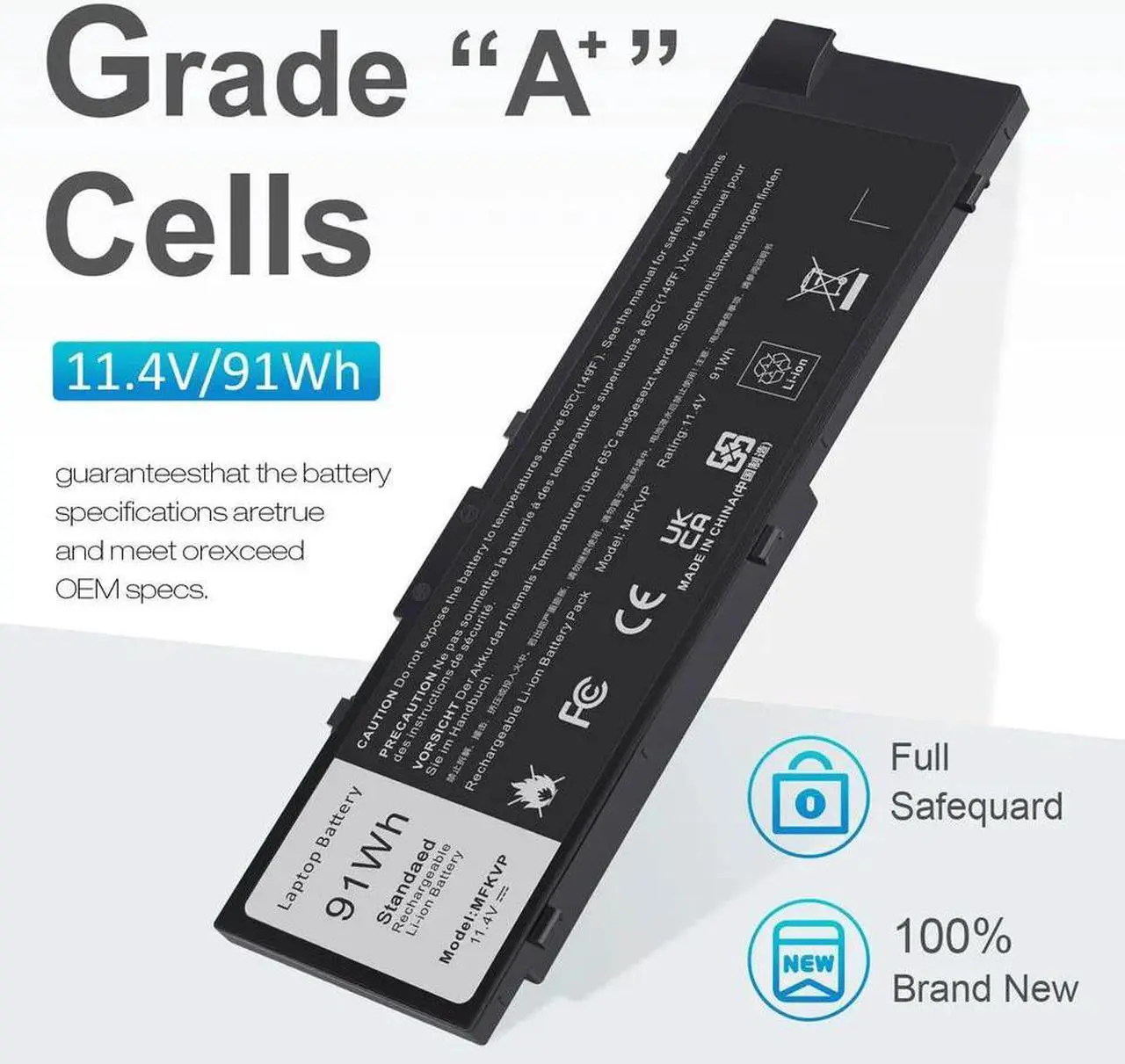 Alt view image 3 of 5 - 91Wh MFKVP Battery for Dell Precision 7510 7520 7710 7720 M7510 M7710