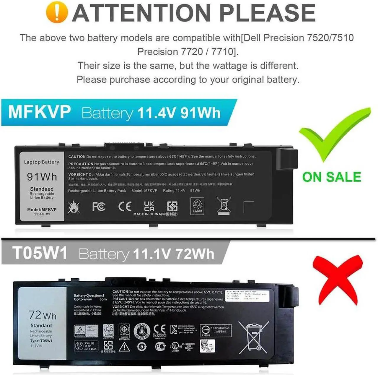 Alt view image 2 of 5 - 91Wh MFKVP Battery for Dell Precision 7510 7520 7710 7720 M7510 M7710