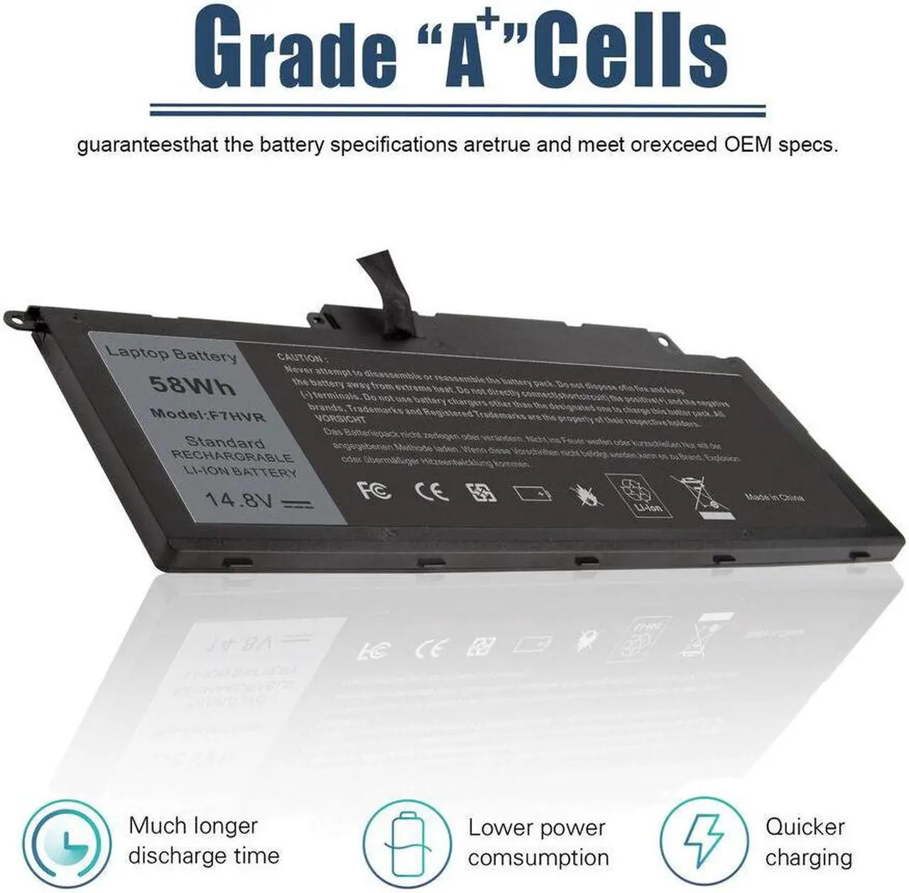 Alt view image 5 of 5 - 58Wh Battery for Dell F7HVR 062VNH Y1FGD G4YJM T2T3J JR9TD