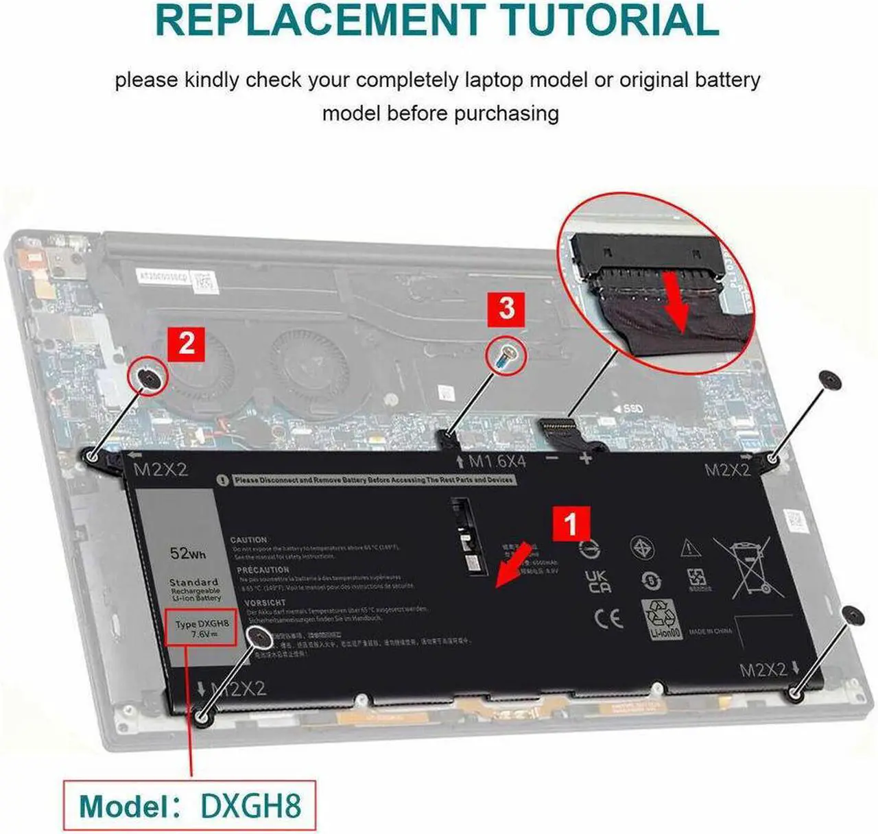 Alt view image 5 of 5 - 52Wh Battery for Dell DXGH8 0H754V H754V 0V48RM V48RM HK6N5