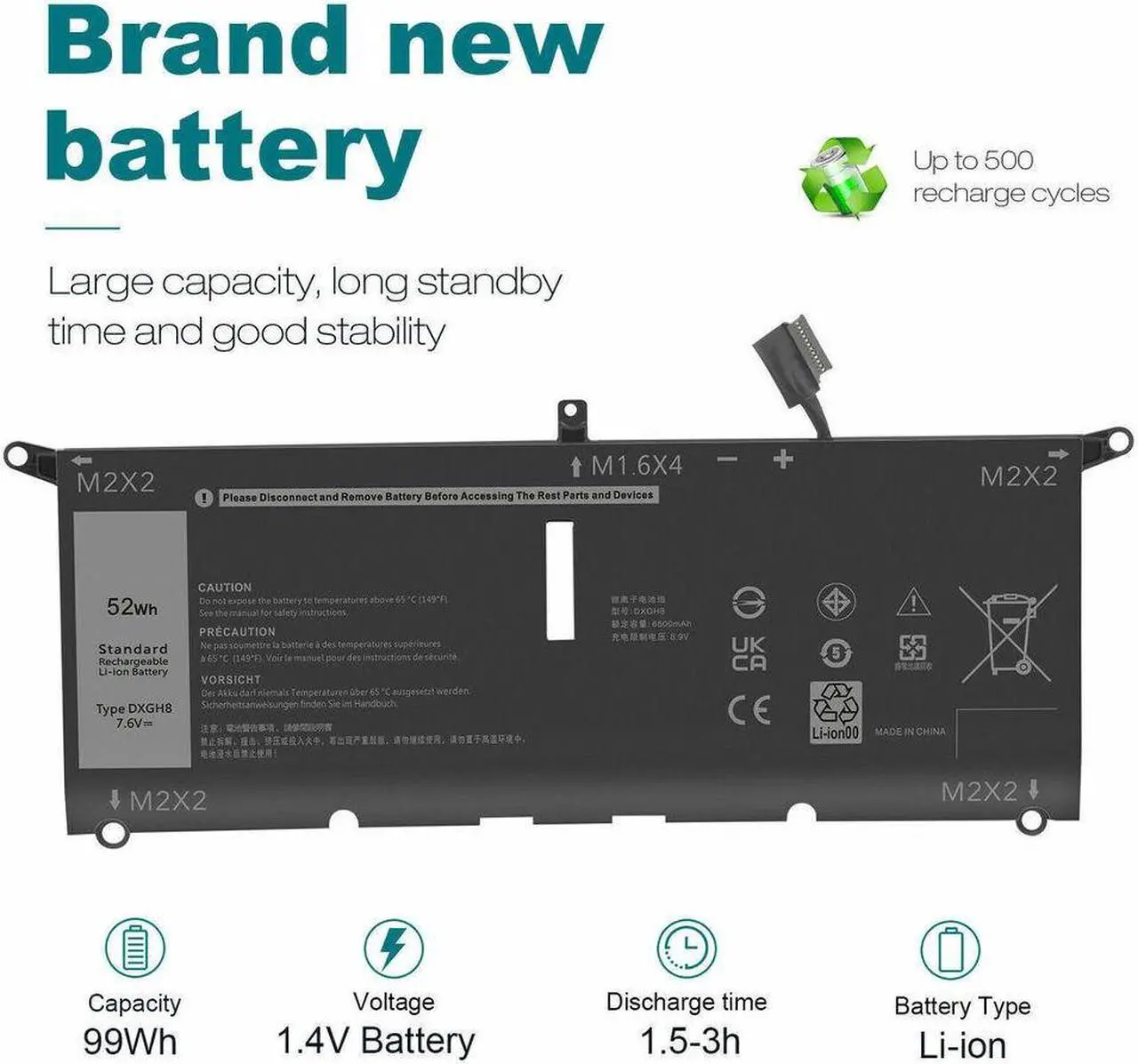 Alt view image 2 of 5 - 52Wh Battery for Dell DXGH8 0H754V H754V 0V48RM V48RM HK6N5