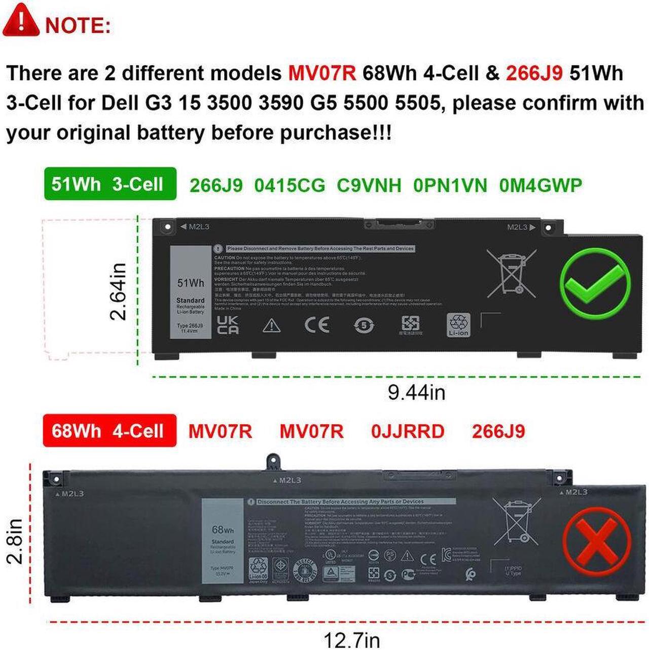 Alt view image 2 of 5 - 51W Battery for Dell Inspiron 14 5490 G3 15 3590 3500 G5 15 5500 5505 P89F