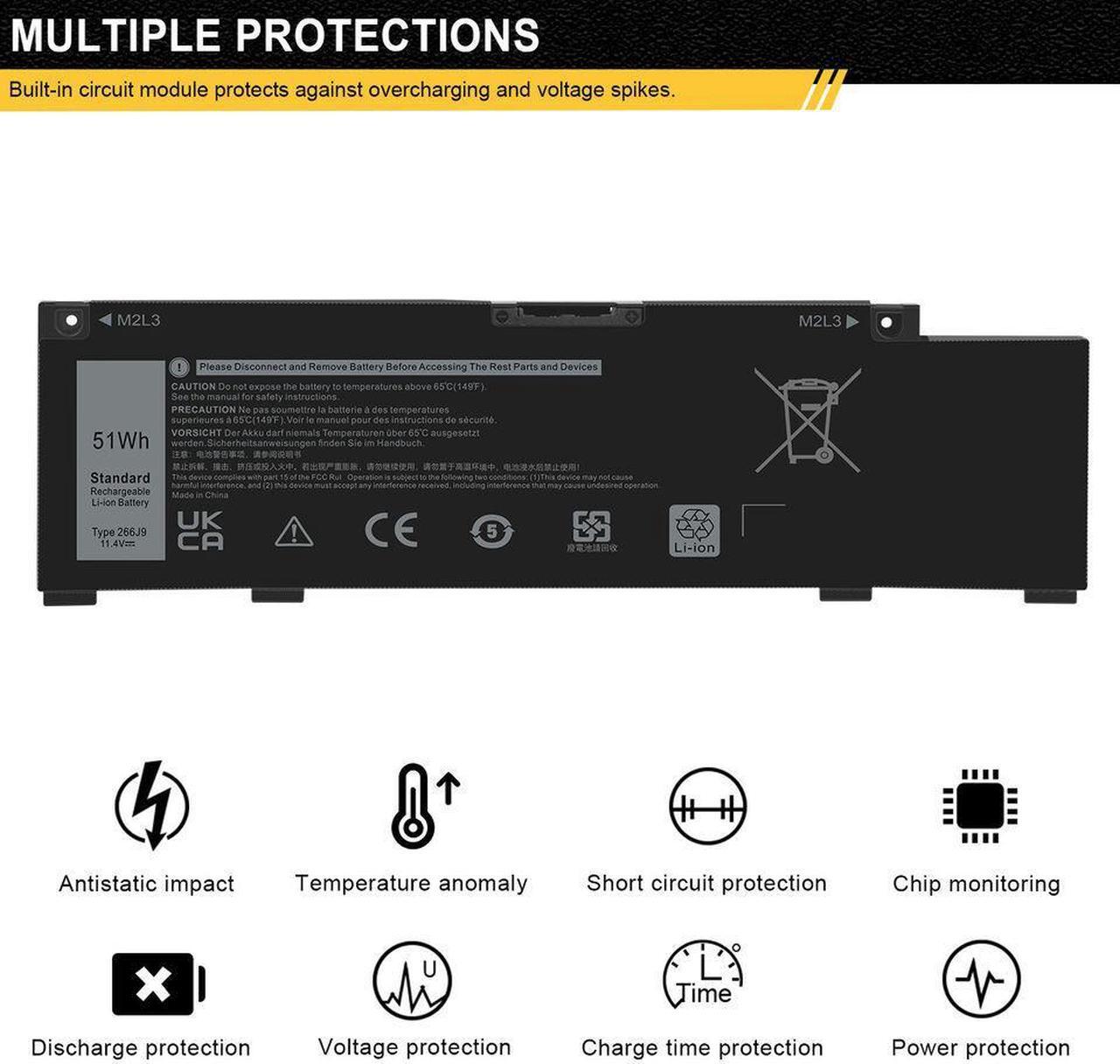 Alt view image 3 of 5 - 51W Battery for Dell Inspiron 14 5490 G3 15 3590 3500 G5 15 5500 5505 P89F