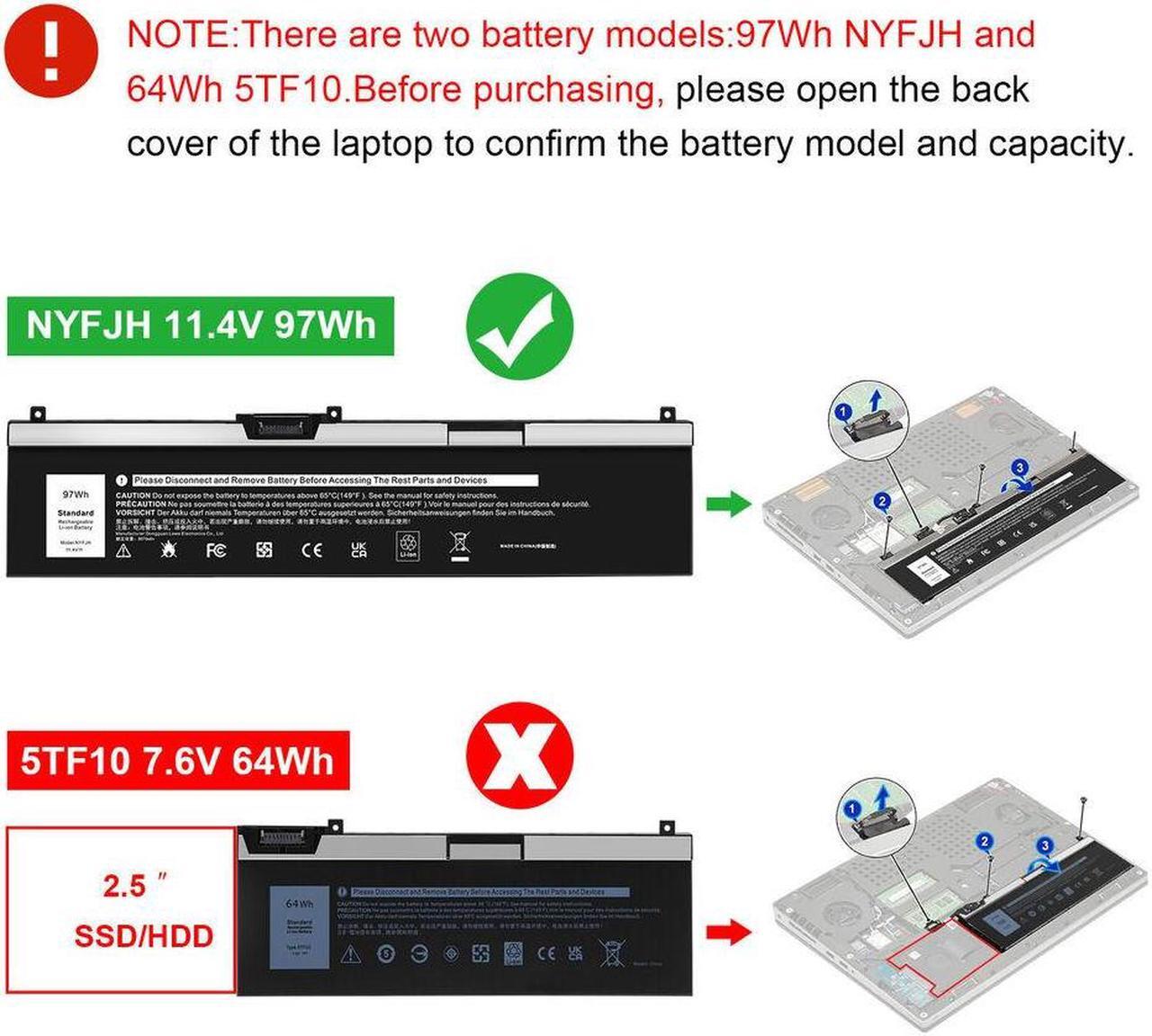 Alt view image 2 of 5 - 97W Battery for Dell Latitude 5280 5288 5480 5490 5580 5590 5491 5591 5488 5495