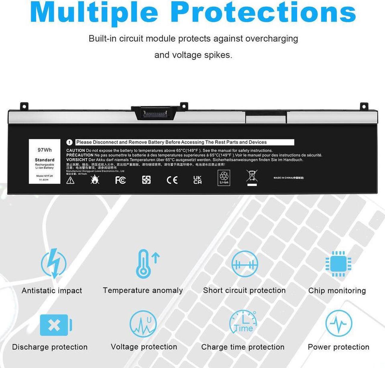 Alt view image 4 of 5 - 97W Battery for Dell Latitude 5280 5288 5480 5490 5580 5590 5491 5591 5488 5495