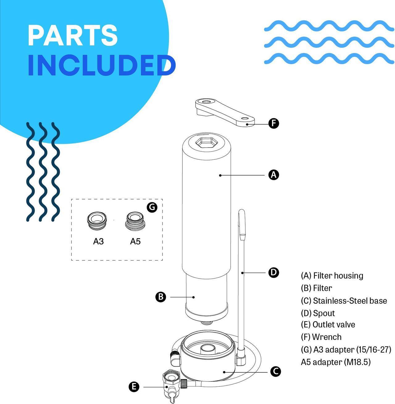 Alt view image 4 of 5 - Mist Countertop Stainless Steel Water Filtration System, 5-Stage Filtration Technology, 8000 Gallon Capacity, Reduces Heavy Metals, Chlorine, Bad Taste & Odor