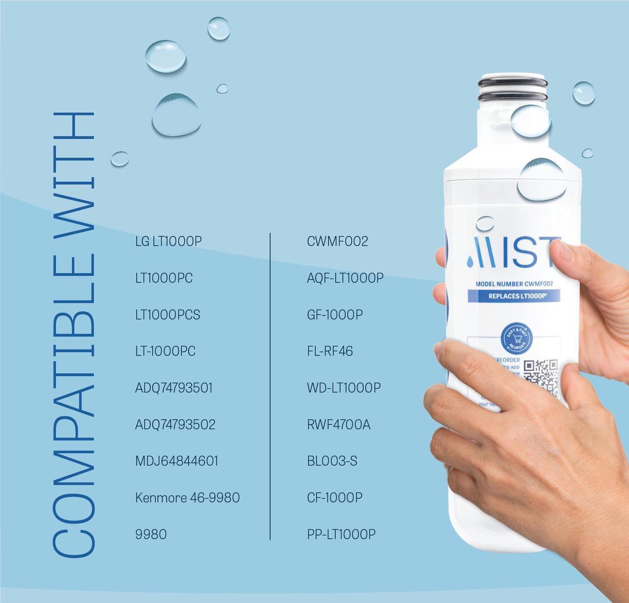 Alt view image 4 of 7 - Mist LT1000P Water Filter Replacement, Compatible with LG Models: ADQ747935, MDJ64844601, LMXS28626D, LT1000PC, LT-1000PC Kenmore 46-9980, 469982, 3 Pack