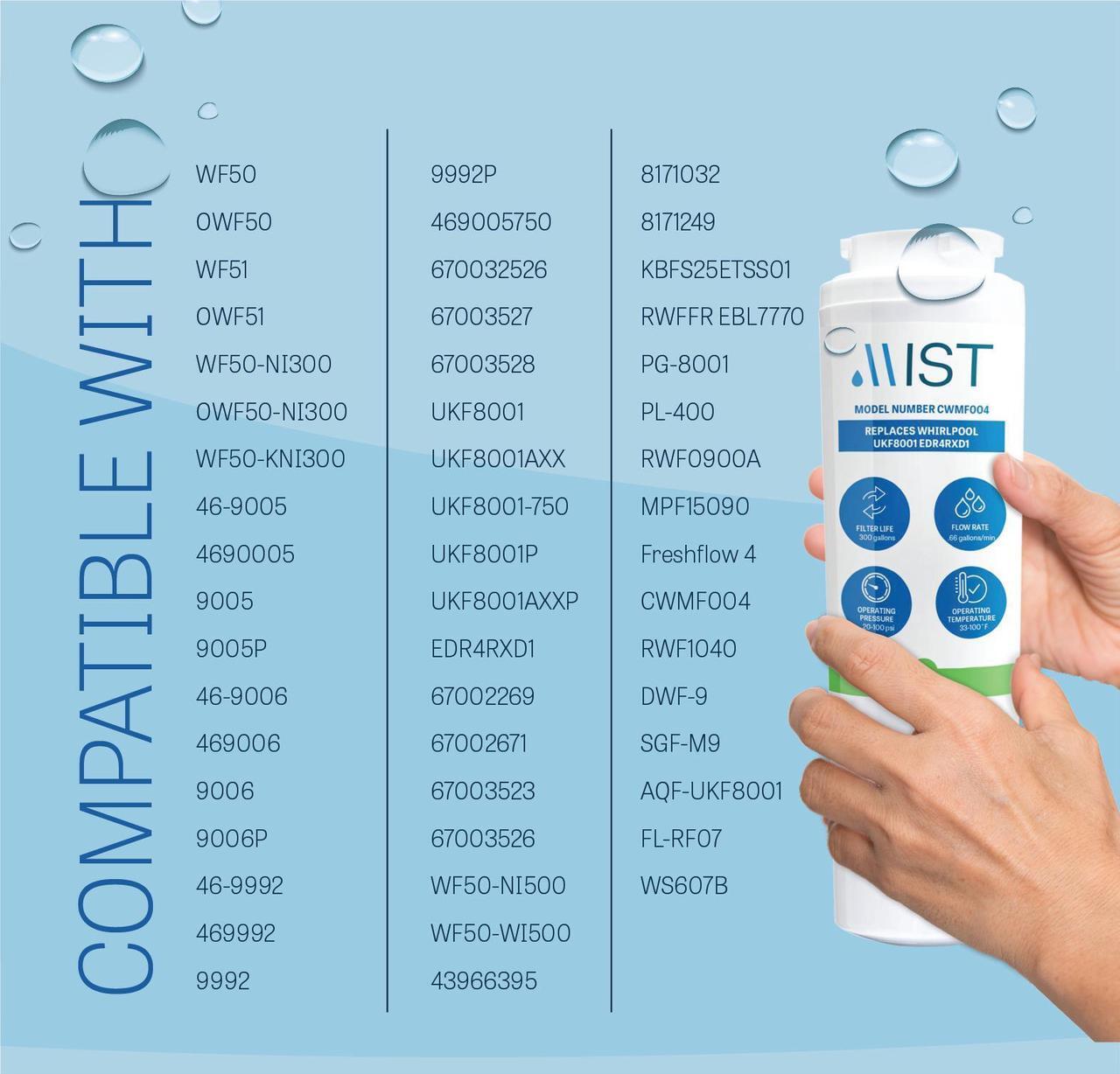 Alt view image 6 of 8 - Mist UKF8001 Replacement For Whirlpool Maytag 4396395 EDR4RXD1 Pur Filter 4 Kenmore 46-9005 Refrigerator Water Filter