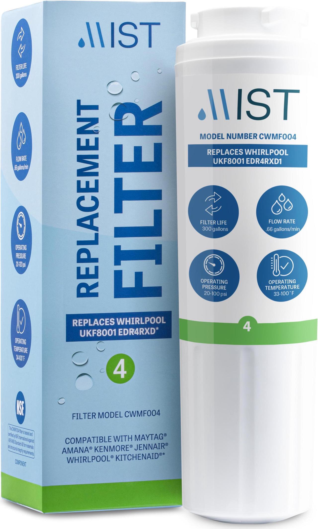 Alt view image 2 of 8 - Mist UKF8001 Replacement For Whirlpool Maytag 4396395 EDR4RXD1 Pur Filter 4 Kenmore 46-9005 Refrigerator Water Filter