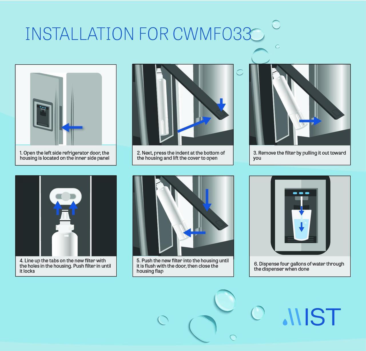 Alt view image 6 of 7 - Mist RPWF Replacement for GE RPWF (Not RPWFE), RWF1063, RWF3600A, WSG-4, DWF-36, R-3600, MPF15350, OPFG3-RF300, BCF77, Refrigerator Water Filter, 2 Pack
