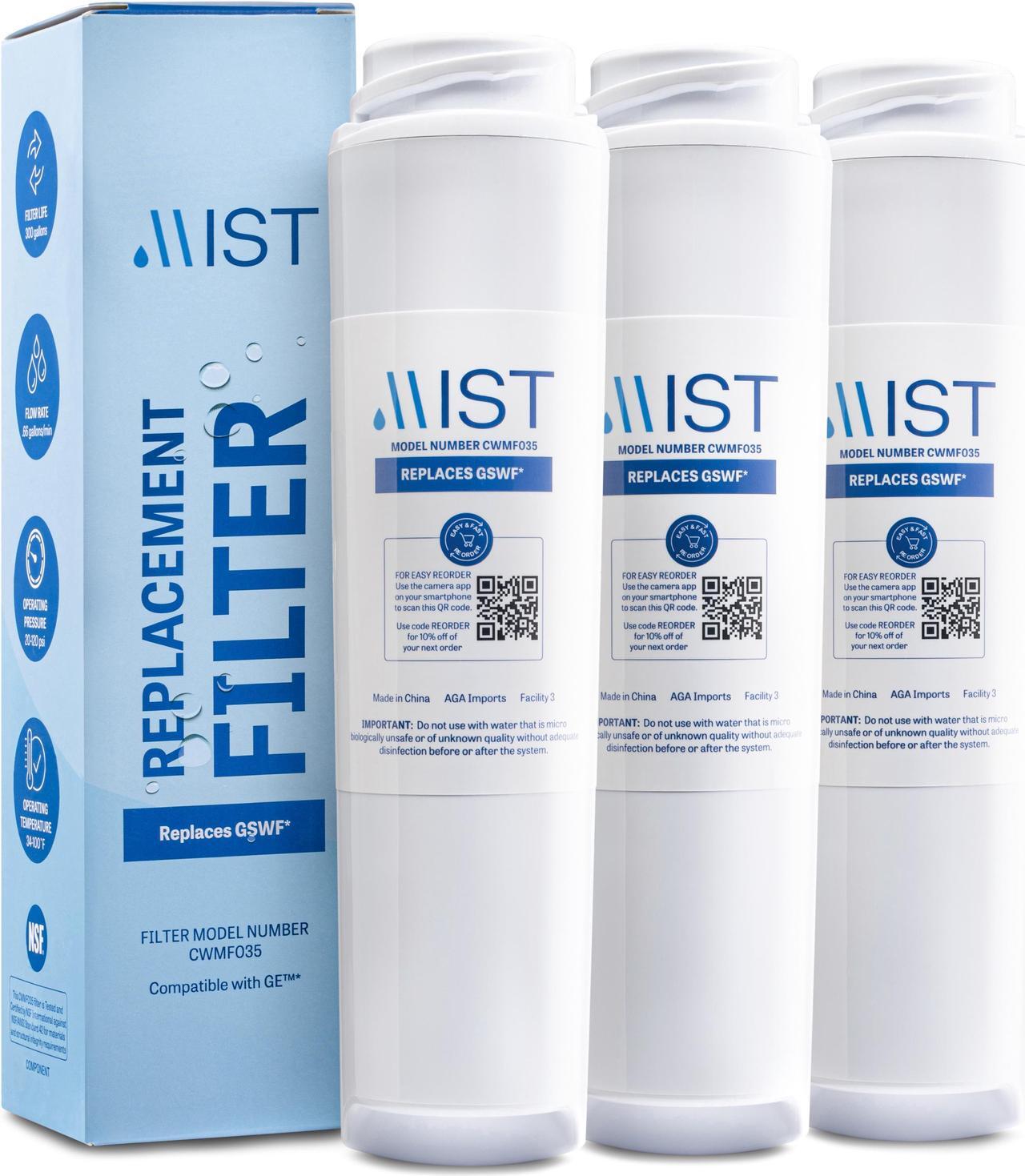 Main image of Mist GSWF Water Filter Replacement Compatible with GE Models: GSWFDS, 100749-C, 100810/A, 238C2334P001, Kenmore 46-9914, 3 Pack - Mist