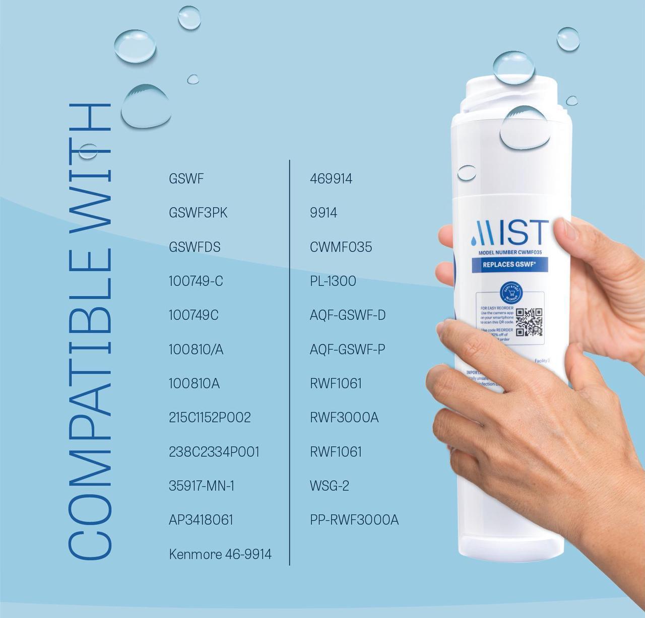Alt view image 4 of 7 - Mist GSWF Water Filter Replacement Compatible with GE Models: GSWFDS, 100749-C, 100810/A, 238C2334P001, Kenmore 46-9914, 3 Pack - Mist