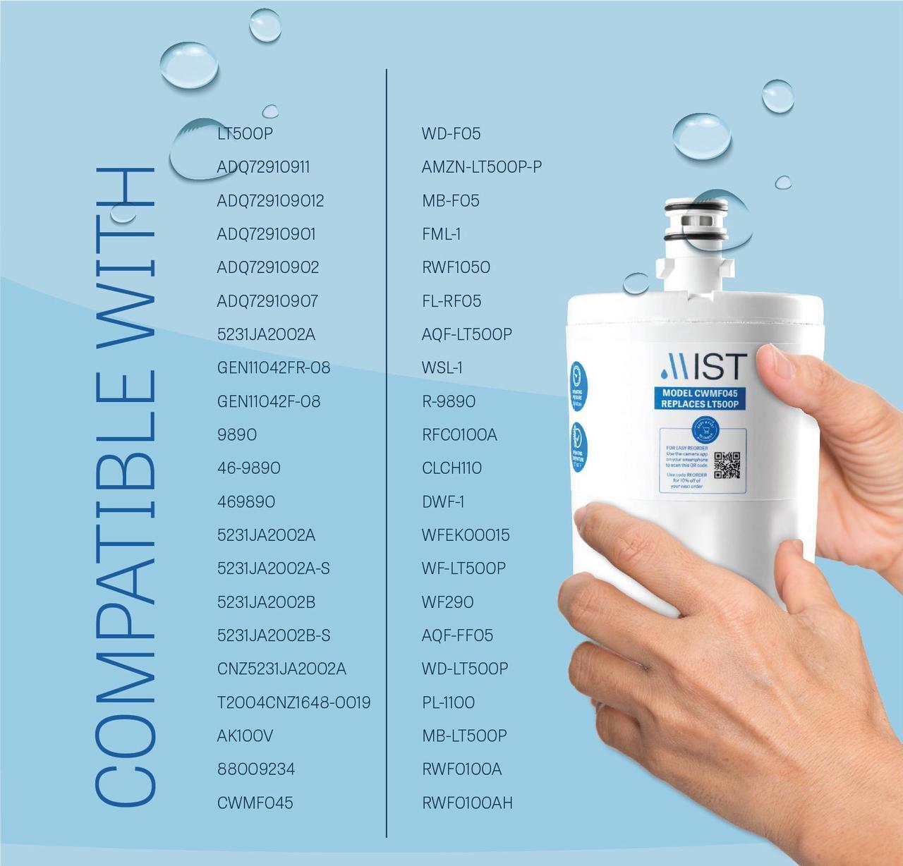 Alt view image 5 of 7 - Mist 5231JA2002A Water Filter Replacement, Compatible LG Models: LT500P, GEN11042FR-08, ADQ72910911, ADQ729109012, Kenmore 9890, 46-9890, LFX25974ST, LMX25964ST, LSC27925ST, 2 Pack
