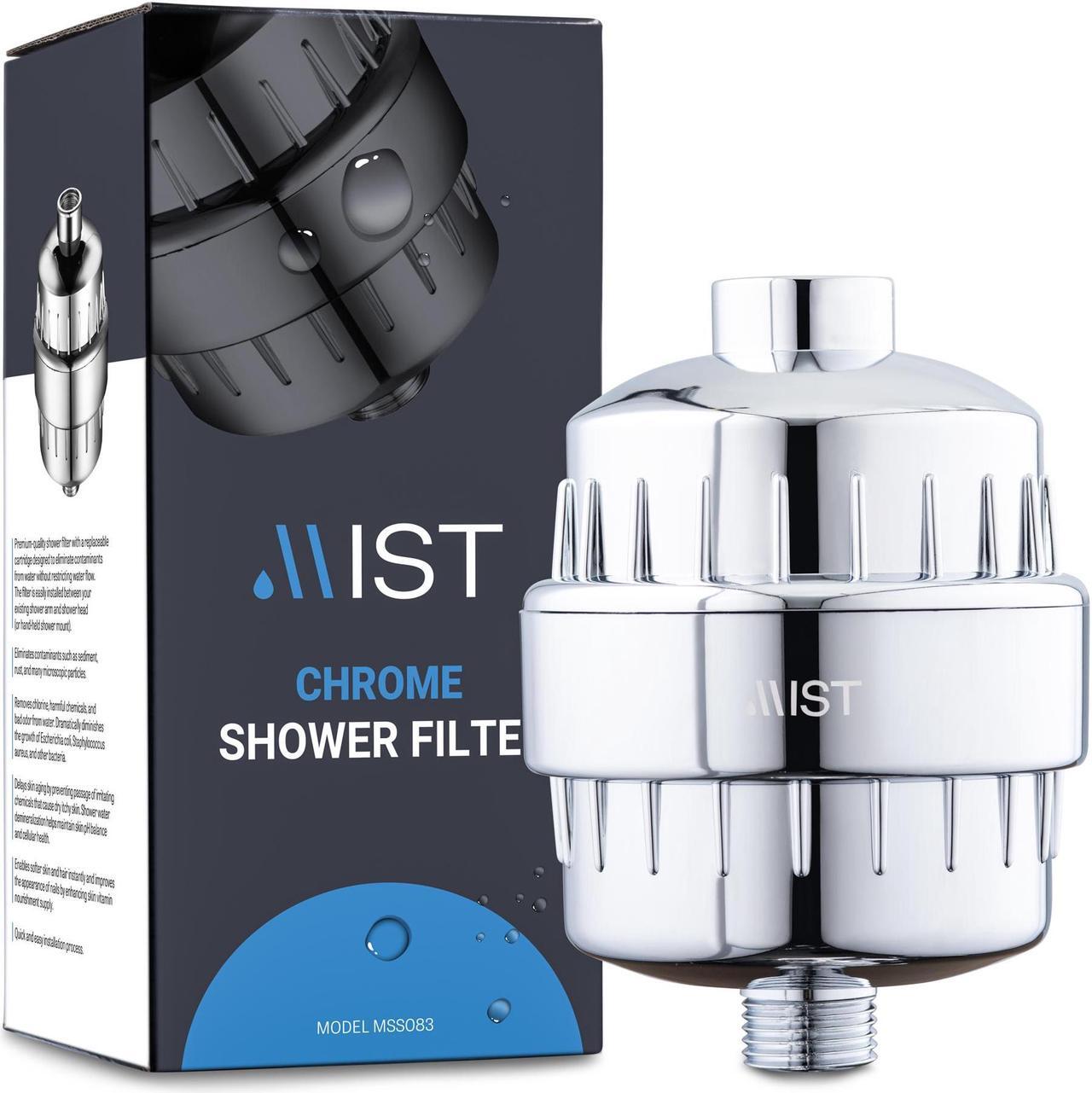 Alt view image 3 of 7 - Mist Water Softening Chrome Shower Filter, 2 Filter Cartridges, 15 Stage Filtration System Removes Chlorine Fluoride, Bad Odor, Reduces Dry Itchy Skin Dandruff Eczema, Improves Skin, Hair and Nails.