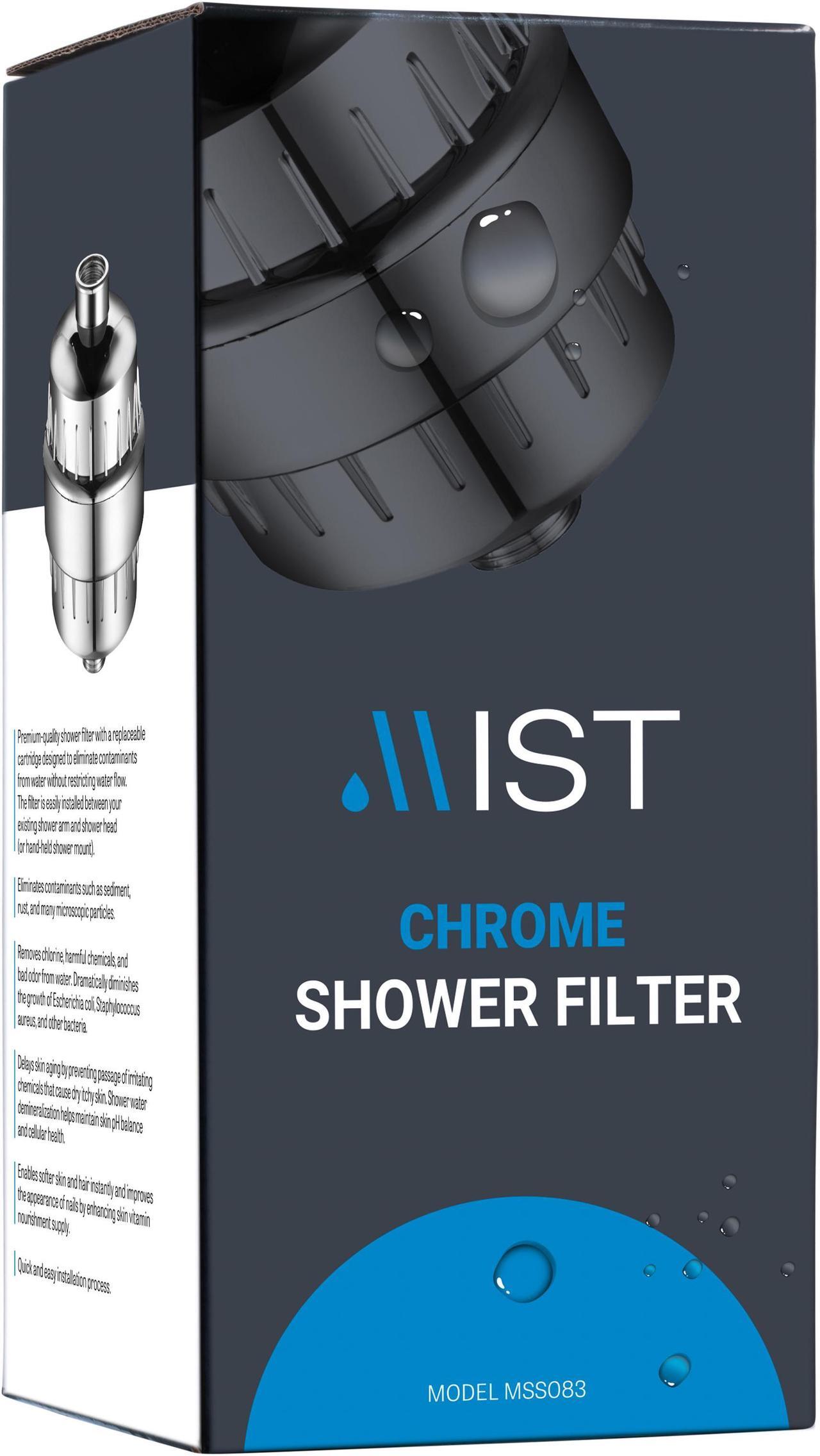 Alt view image 2 of 7 - Mist Water Softening Chrome Shower Filter, 2 Filter Cartridges, 15 Stage Filtration System Removes Chlorine Fluoride, Bad Odor, Reduces Dry Itchy Skin Dandruff Eczema, Improves Skin, Hair and Nails.