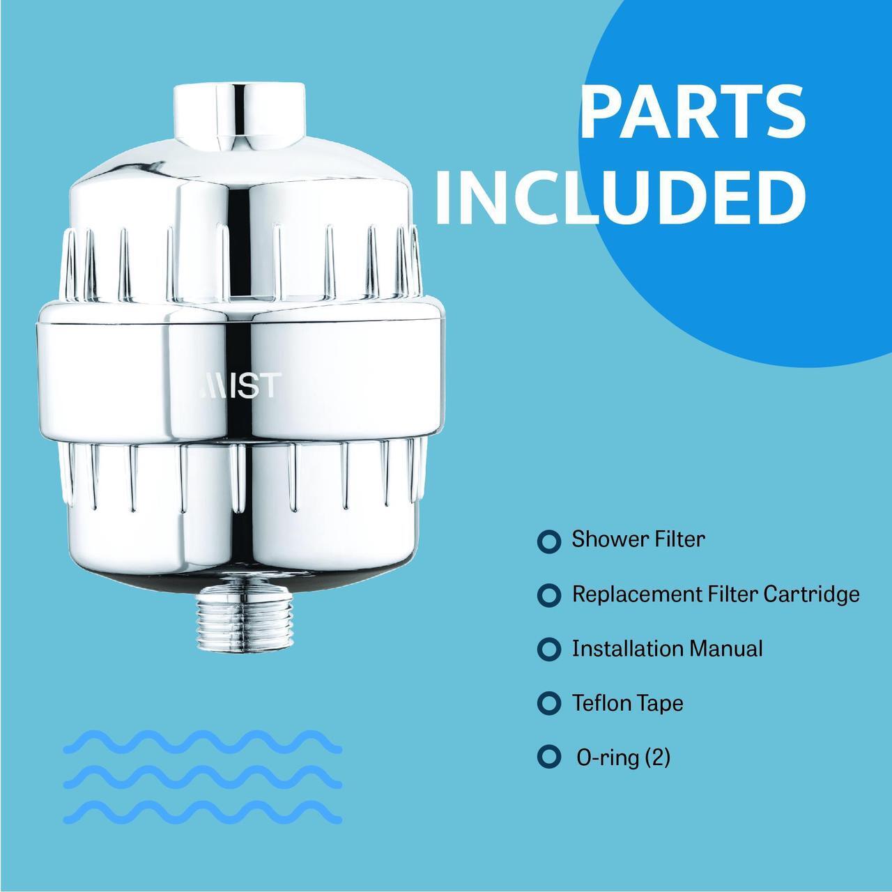 Alt view image 6 of 7 - Mist Water Softening Chrome Shower Filter, 2 Filter Cartridges, 15 Stage Filtration System Removes Chlorine Fluoride, Bad Odor, Reduces Dry Itchy Skin Dandruff Eczema, Improves Skin, Hair and Nails.