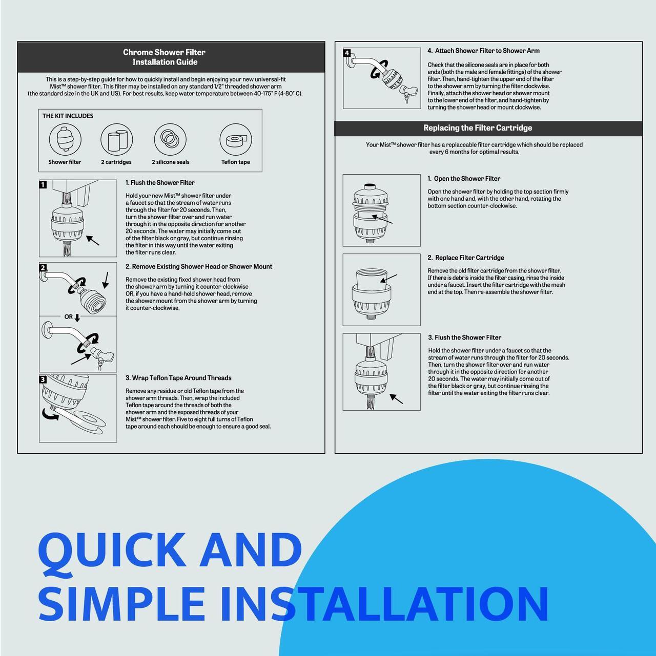 Alt view image 5 of 7 - Mist Water Softening Chrome Shower Filter, 2 Filter Cartridges, 15 Stage Filtration System Removes Chlorine Fluoride, Bad Odor, Reduces Dry Itchy Skin Dandruff Eczema, Improves Skin, Hair and Nails.