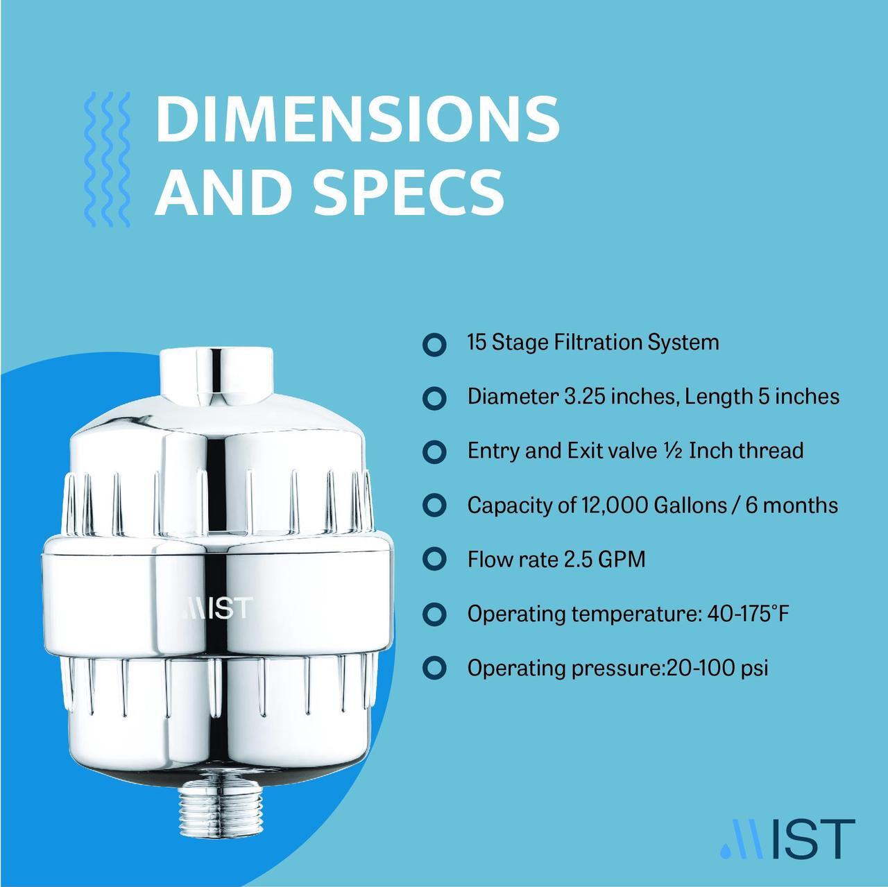 Alt view image 7 of 7 - Mist Water Softening Chrome Shower Filter, 2 Filter Cartridges, 15 Stage Filtration System Removes Chlorine Fluoride, Bad Odor, Reduces Dry Itchy Skin Dandruff Eczema, Improves Skin, Hair and Nails.