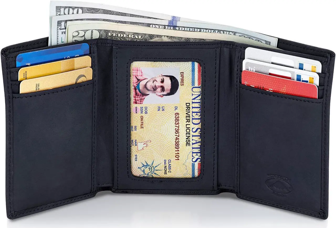 Main image of Stealth Mode Trifold Leather Wallet for Men with RFID Blocking (Black)