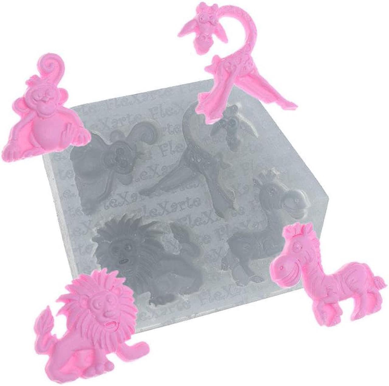 Set Safari Giraffe + Zebra + Lion + Monkey Silicone Mold