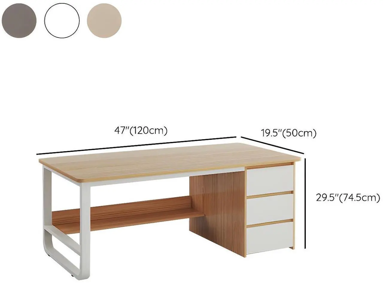 Alt view image 2 of 7 - Baycheer Wood Desk with 3 Drawers and Storage Shelf, Home Office Writing Desk, Modern Executive Desk, Laptop PC Gaming Desk, Computer Workstation for Bedroom, Study Room, Office 47"