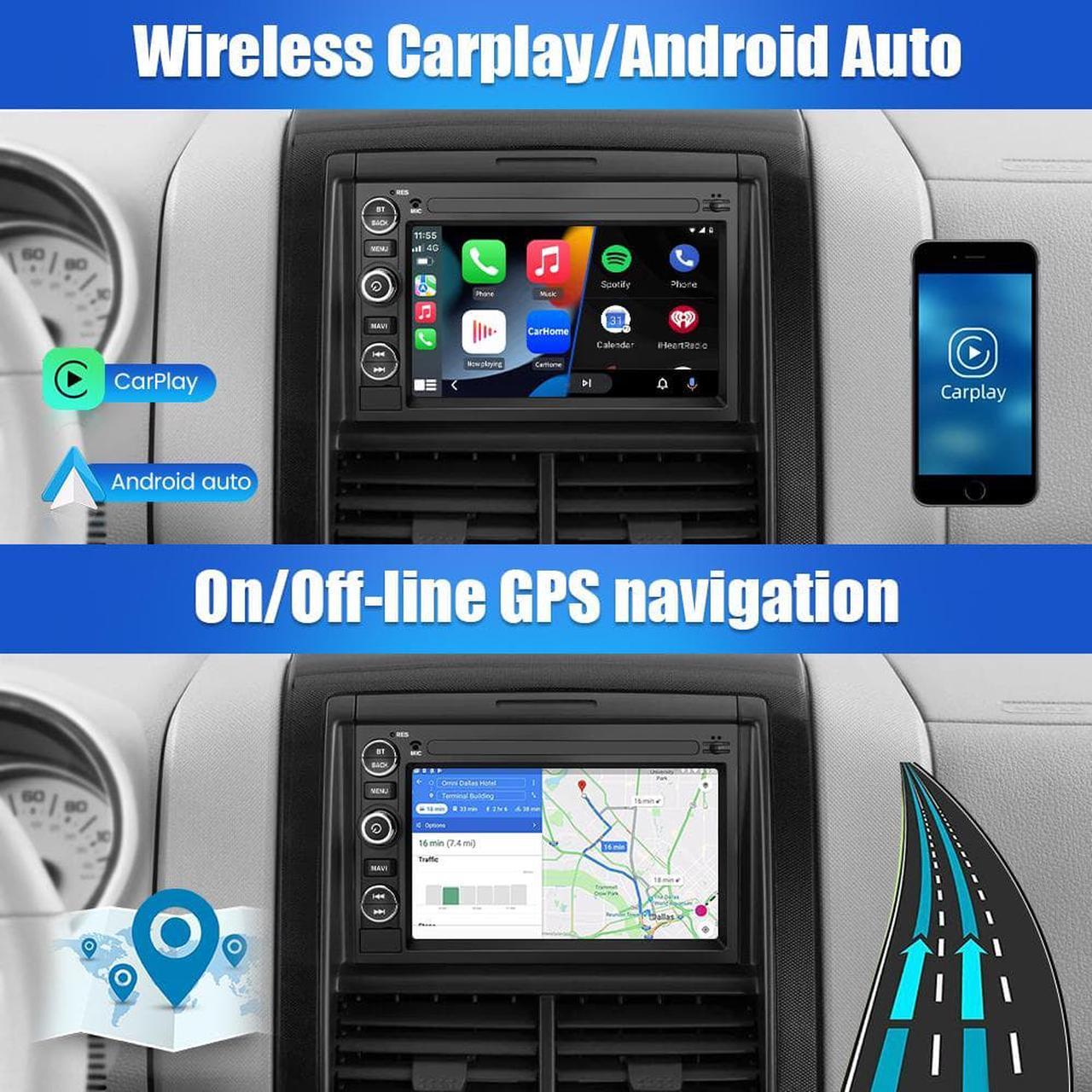 Alt view image 3 of 7 - Car Radio Stereo Android 12 for Ford F150 F250 F350 Fusion Edge Explorer Taurus Freestar 7 inch Touch Screen 2G+32G with Carplay/Android Auto SWC GPS WiFi Bluetooth FM RDS AM DSP