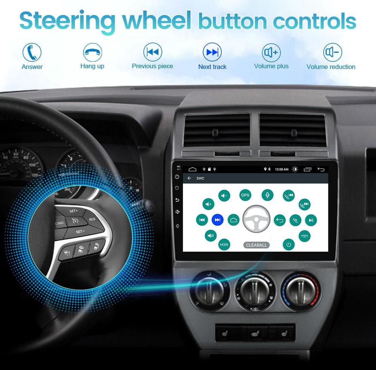 Alt view image 4 of 6 - Android 12 [2GB+32GB] Car Radio Compatible for Jeep Patriot Compass 2007-2009, 10 Inch Touch Screen with GPS/FM/WiFi/USB, Support SWC, Wireless Carplay/Wired Android Auto