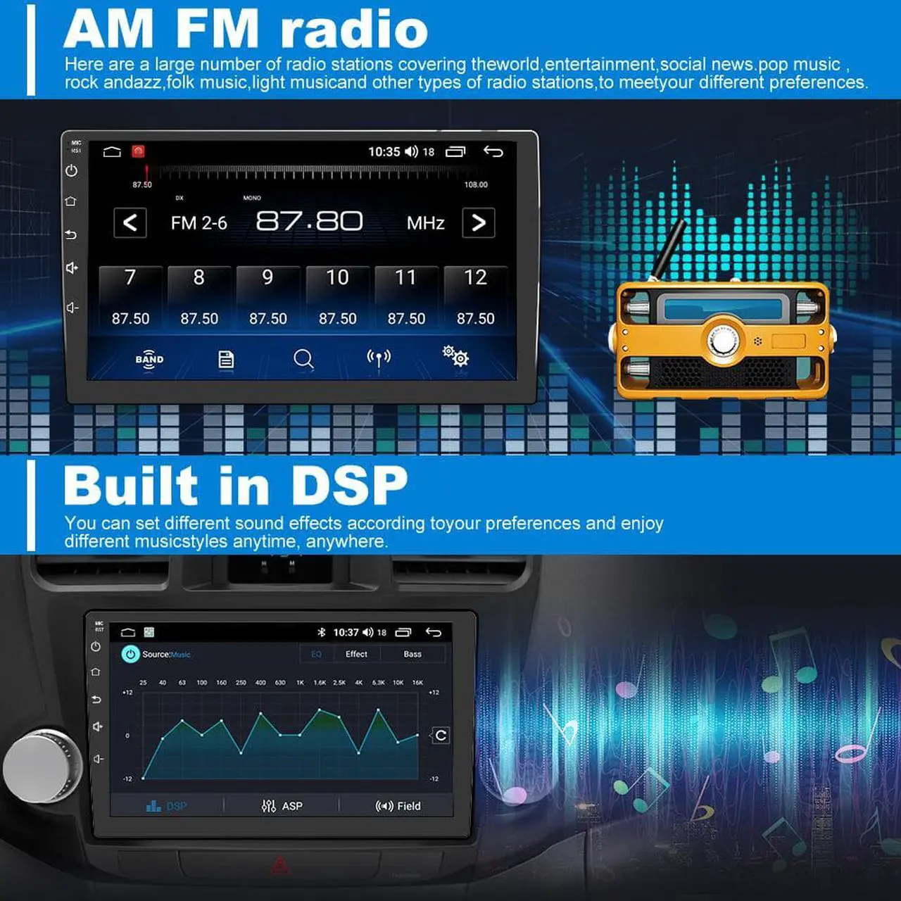 Alt view image 6 of 7 - Android 12 for Stereo Radio Compatible for Toyota Highlander 2009-2013,10 inch Head Unit with Wireless CarPlay Wired Android Auto Bluetooth WiFi