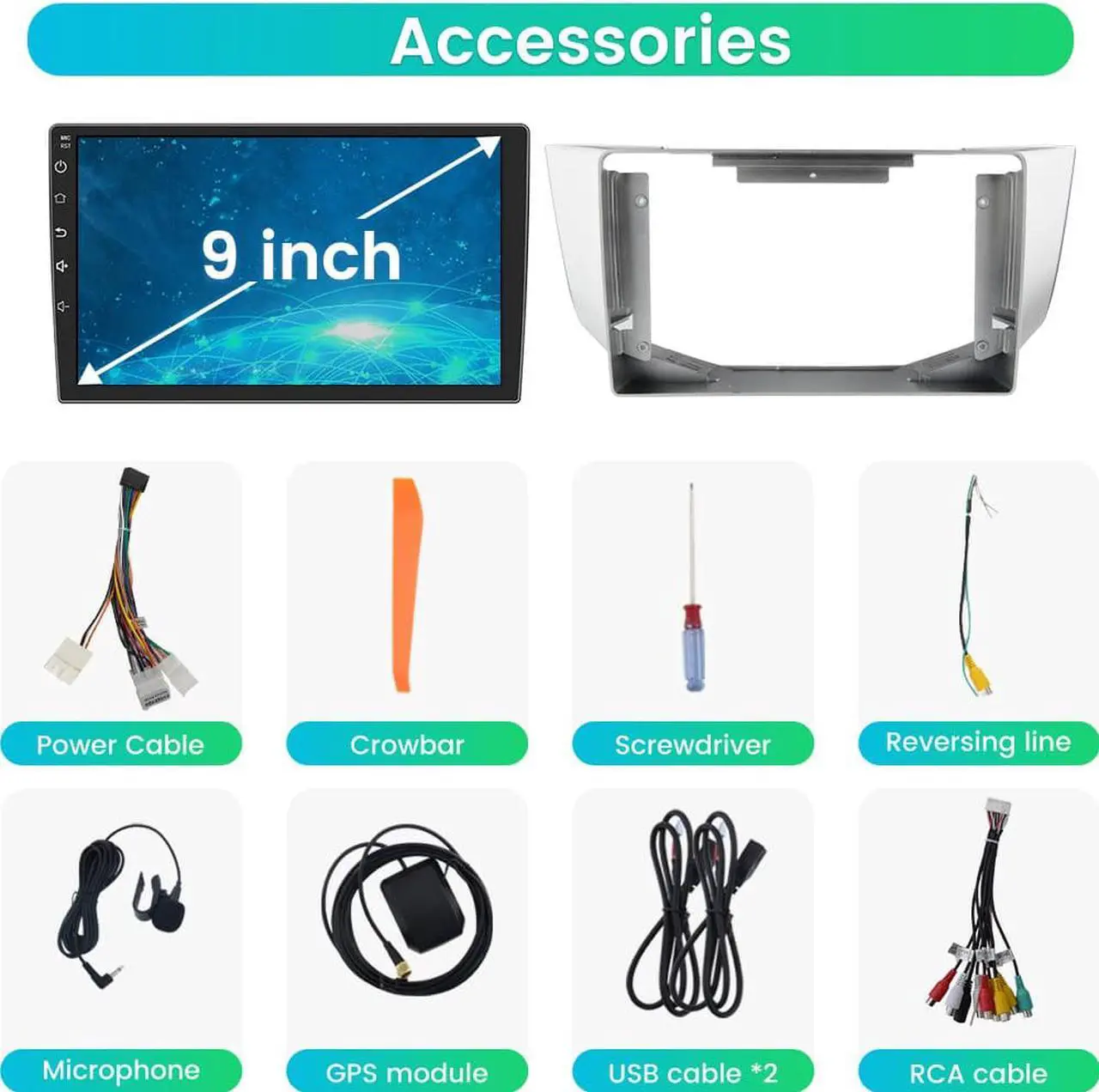 Alt view image 7 of 7 - Android 12.0  [2GB+32GB] Car Radio Compatible for Lexus RX300 RX330 RX350 RX400H 2003-2009, 9 Inch Touch Screen with GPS/FM/WiFi/USB, Support SWC/Wired Carplay Android Auto