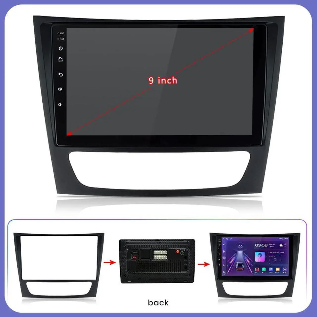 Alt view image 5 of 6 - Android 12.0 [2GB+32GB] Car Radio Compatible For Mercedes Benz E-W211 E320 E500 E350, 9 Inch Touch Screen with GPS/FM/WiFi/USB, Support SWC, Wireless Carplay/Wired Android Auto