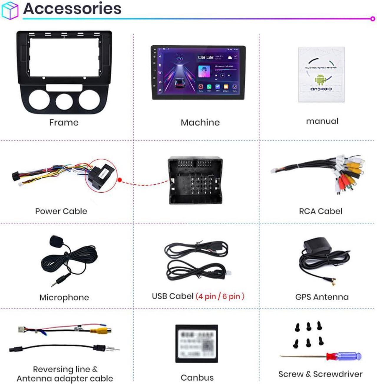 Alt view image 6 of 6 - Android 12.0 [2GB+32GB] Car Radio Compatible For Jetta 5 2005-2010, 10 Inch Touch Screen with GPS/FM/WiFi/USB, Support SWC, Wireless Carplay/Wired Android Auto