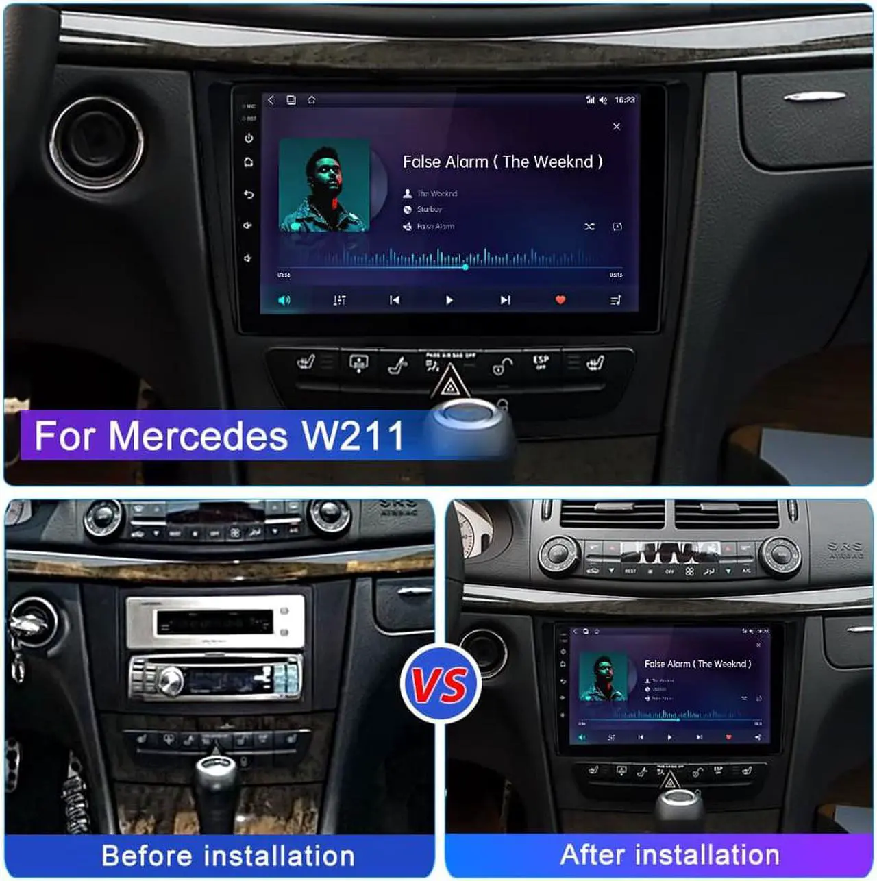 Alt view image 2 of 6 - Android 12.0 [2GB+32GB] Car Radio Compatible For Mercedes Benz E-W211 E320 E500 E350, 9 Inch Touch Screen with GPS/FM/WiFi/USB, Support SWC, Wireless Carplay/Wired Android Auto