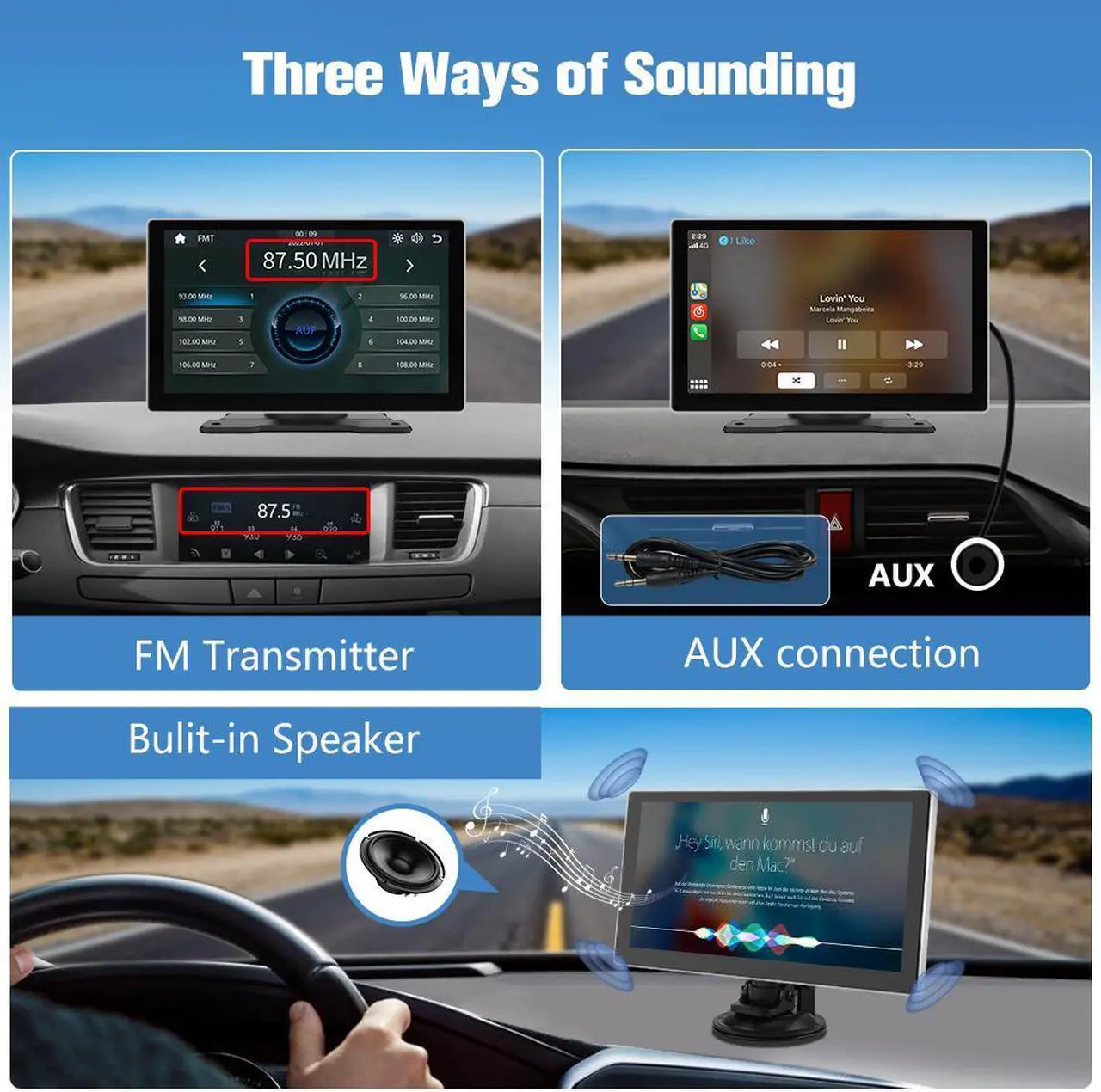 Alt view image 2 of 6 - 9 Inch Portable Car Radio Wireless Android Auto Screen Receiver Compatible with Bluetooth, GPS Navigation Voice Control