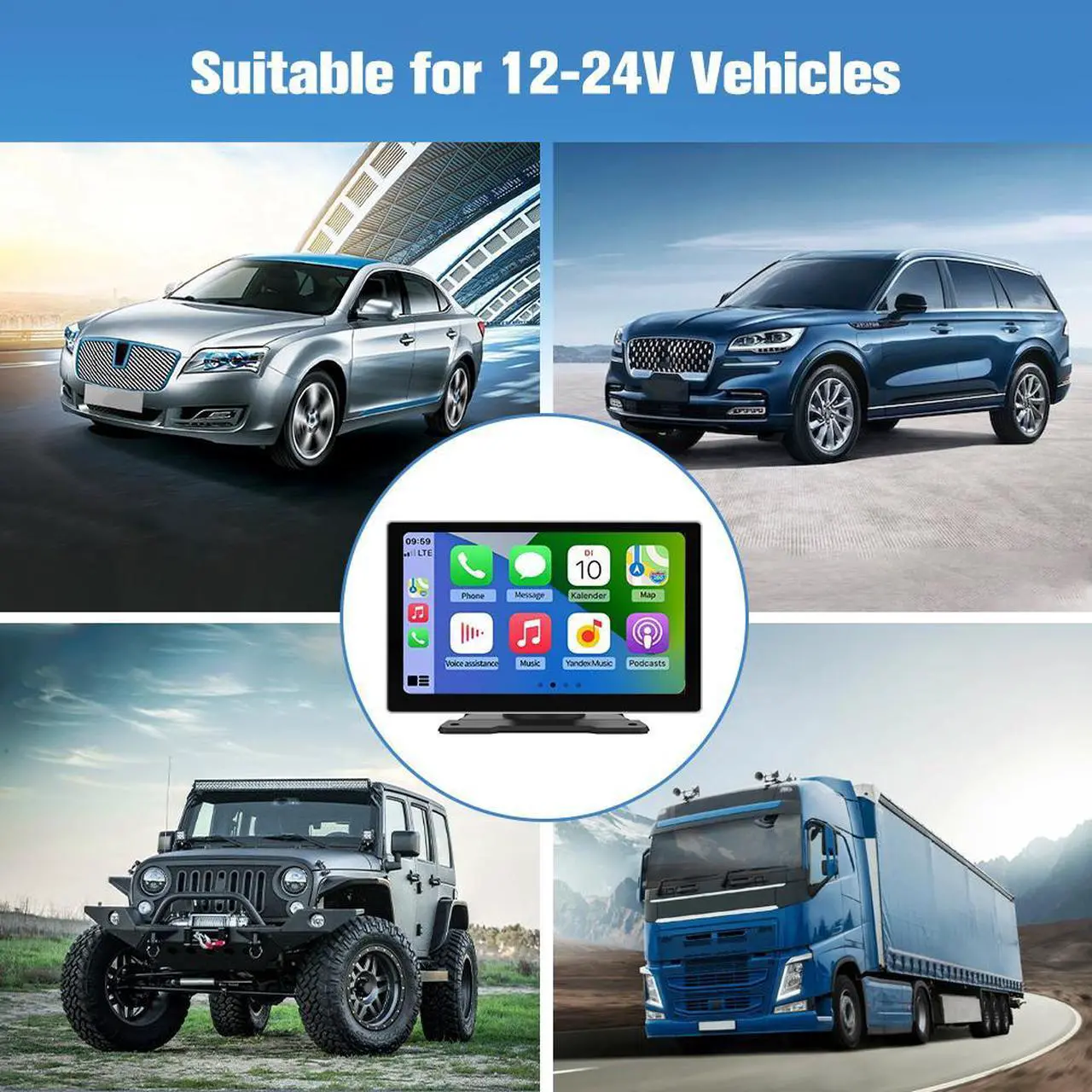Alt view image 5 of 6 - 9 Inch Portable Car Radio Wireless Android Auto Screen Receiver Compatible with Bluetooth, GPS Navigation Voice Control