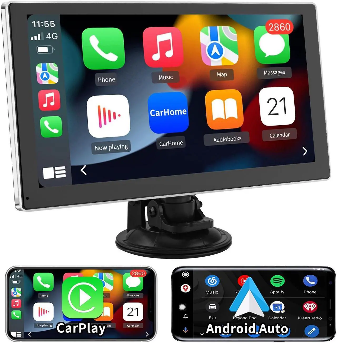 Main image of 9 Inch Portable Car Radio Wireless Android Auto Screen Receiver Compatible with Bluetooth, GPS Navigation Voice Control
