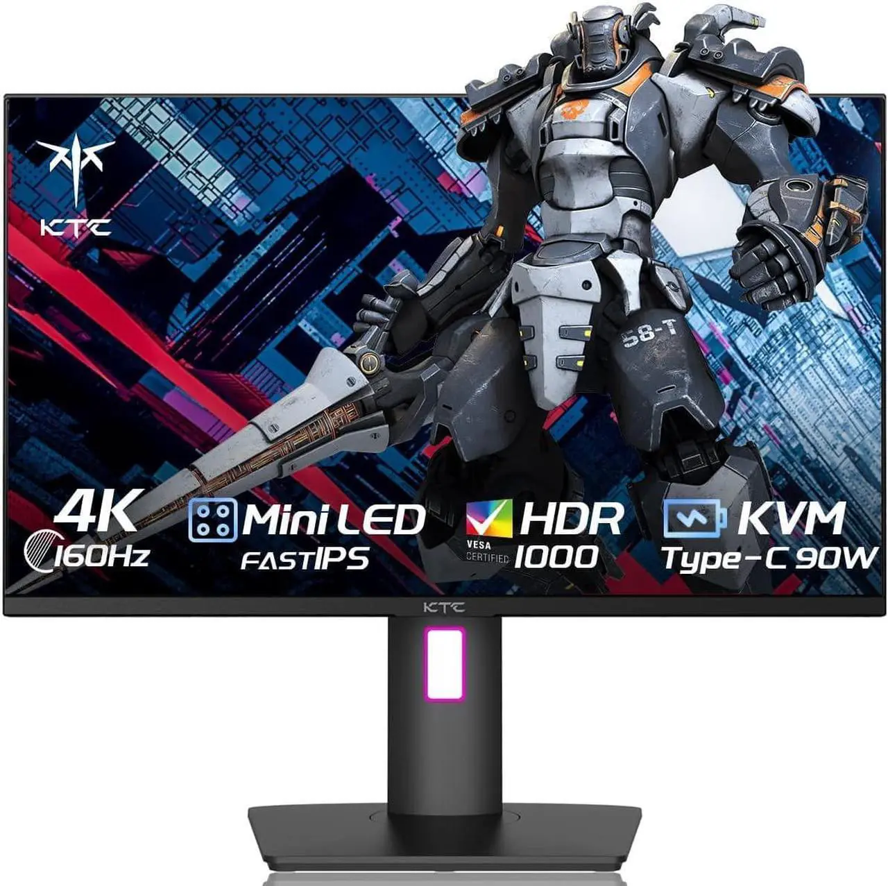 Main image of KTC 27 Inch 4K Gaming Monitor, Mini LED Monitor, Fast IPS, HDR1000, Built-in Speakers, HDMI2.1, DP1.4, Type-C 90W, KVM, 160Hz/144Hz Computer Monitor, Vese Wall Mount, Vertical PC Monitor, M27P20P