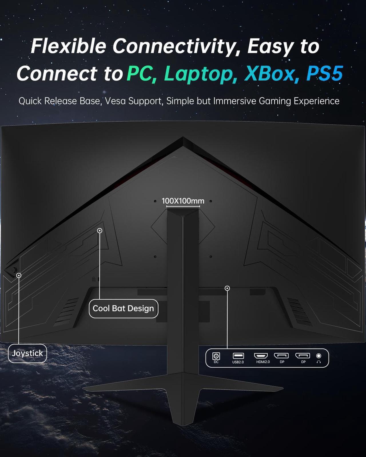 Alt view image 5 of 6 - KTC 32 inch Curved Gaming Monitor, 2K 165Hz Ultrawide Monitor, 1440P 144Hz Monitor, 1500R Frameless, 1ms, HDR, FreeSync Premium, DisplayPort/HDMI/USB, VESA Wall Mount, Desktop PC Monitor, H32S17