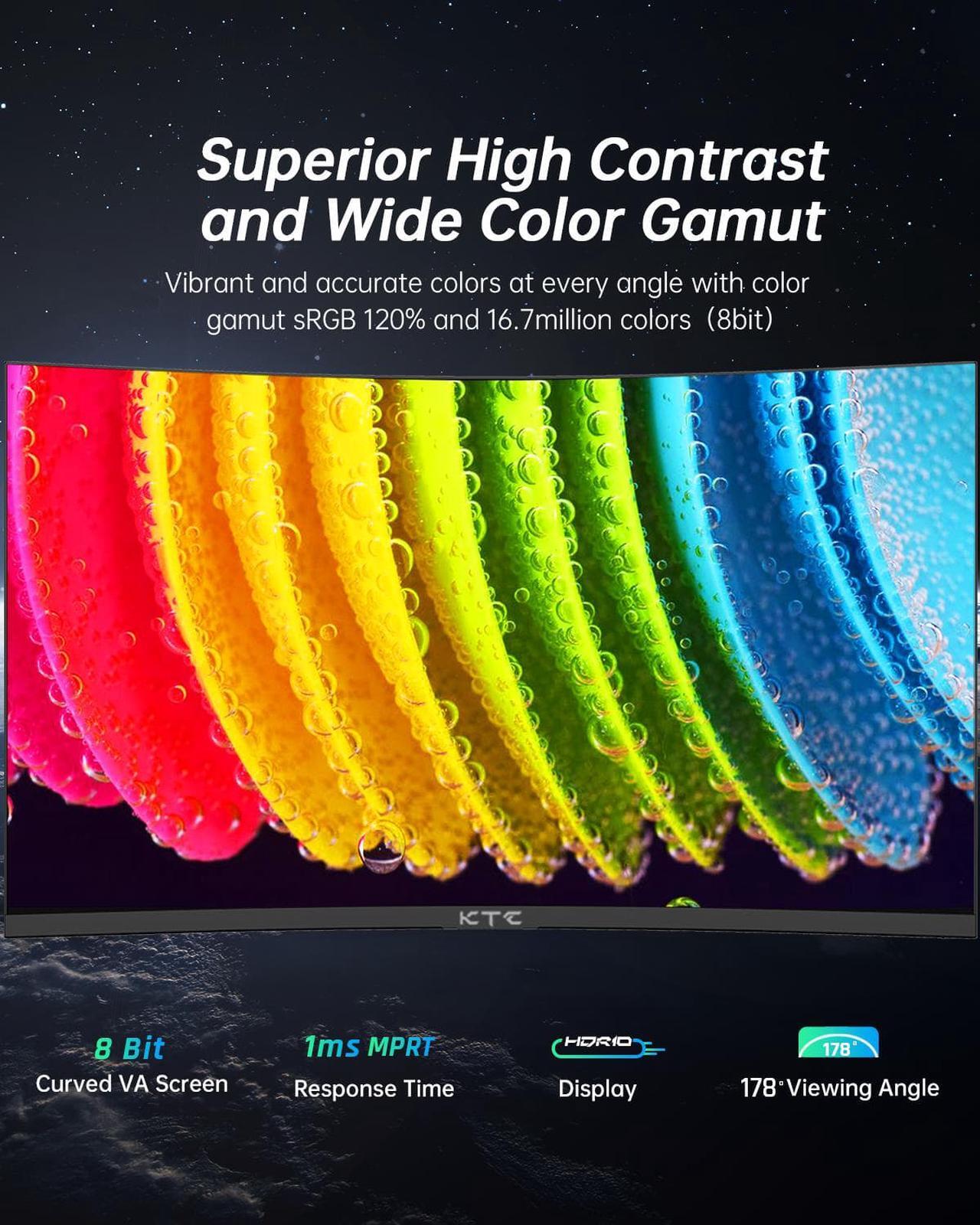 Alt view image 3 of 6 - KTC 32 inch Curved Gaming Monitor, 2K 165Hz Ultrawide Monitor, 1440P 144Hz Monitor, 1500R Frameless, 1ms, HDR, FreeSync Premium, DisplayPort/HDMI/USB, VESA Wall Mount, Desktop PC Monitor, H32S17
