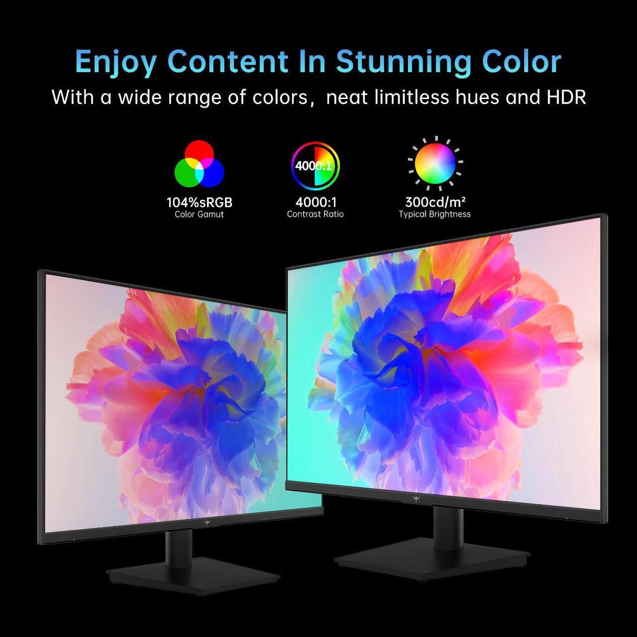 Alt view image 4 of 6 - KTC 24 Inch 1080P Full HD Computer Monitor, 100Hz Gaming Office Monitor with HDR10, Freesync, HDMI & VGA Ports, VESA Wall Mountable,Tilt Adjustable,Eye Care,Frameless Ergonomic Design, H24V27