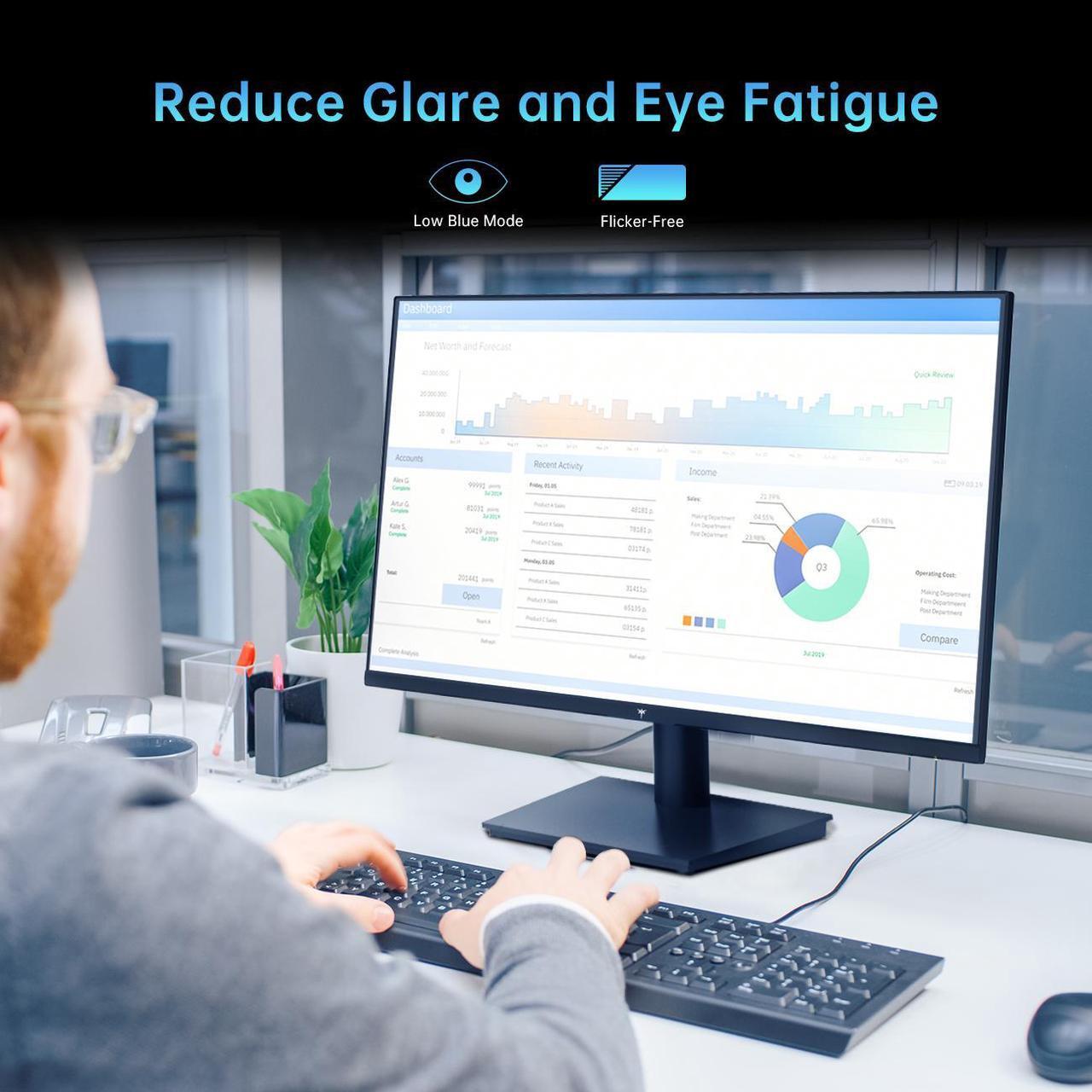 Alt view image 7 of 6 - KTC 24 Inch 1080P Full HD Computer Monitor, 100Hz Gaming Office Monitor with HDR10, Freesync, HDMI & VGA Ports, VESA Wall Mountable,Tilt Adjustable,Eye Care,Frameless Ergonomic Design, H24V27