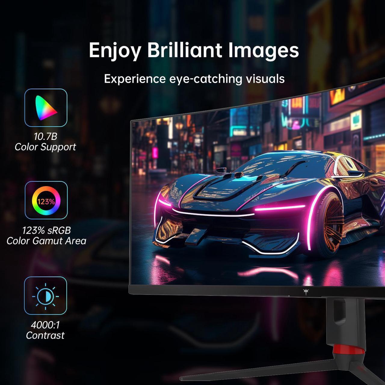 Alt view image 3 of 6 - KTC 34 Inch 165Hz Ultrawide 3440X1440 Monitor, WQHD Curved Gaming Monitor, 1500R PC Monitor, HDR, FreeSync & G-Sync, HDMI, DisplayPort, VESA, Tilt Swivel Height Pivot Adjustment
