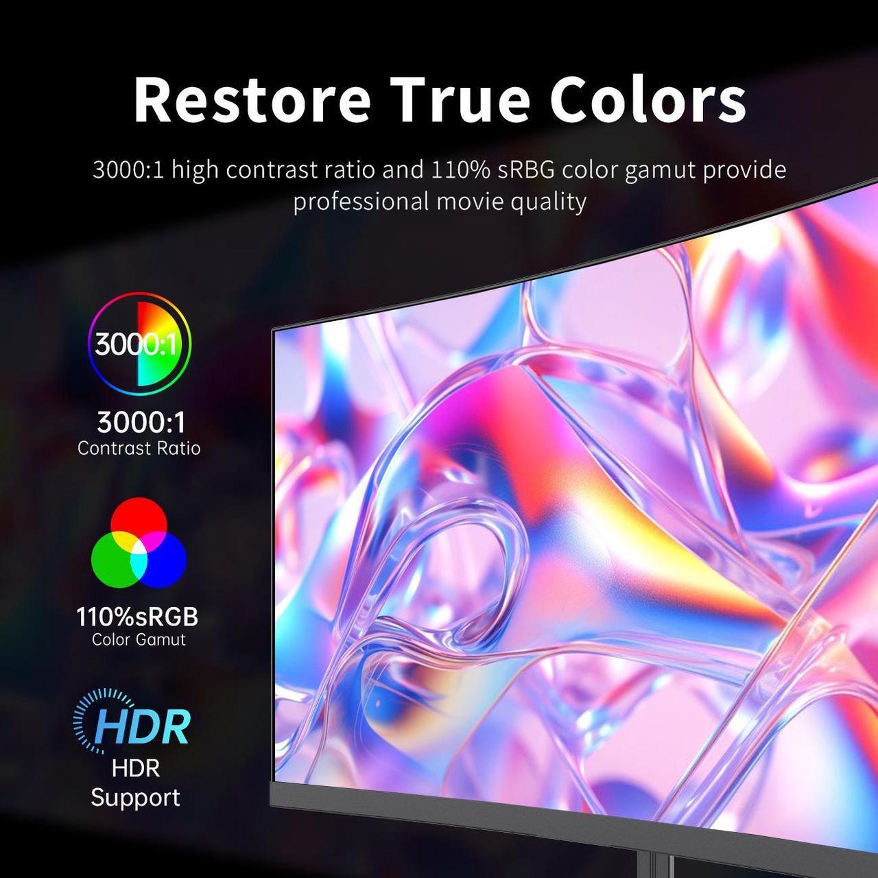 Alt view image 3 of 6 - KTC 24 Inch Curved Gaming Monitor, 165Hz FHD 1080P Frameless Computer Monitor, Freesync/G-Sync Support, 99% sRGB, 3000:1 Contrast, HDMI, DisplayPort, Wall Mountable/Tilt Adjustable, H24S17