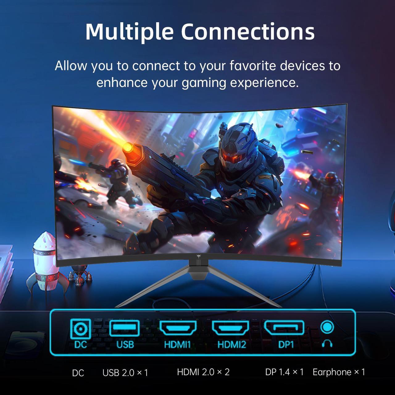 Alt view image 6 of 6 - KTC 32 Inch Curved 240Hz Gaming Monitor, FHD 1080P HVA 1500R Monitor, HDR, FreeSync/G-Sync, 3500:1 Contrast, HDMI/DP/USB Port, VESA Wall Mount, Tilt Adjustment, H32S17F
