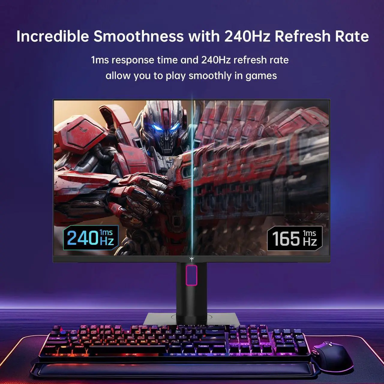 Alt view image 2 of 6 - KTC 27 Inch 240Hz Gaming Monitor, QHD 2560x1440 Monitor, Fast HVA, HDR400, G-Sync/FreeSync Compatible, USB/Type C/DisplayPort/HDMI, VESA Mountable, Pivot Height Tilt Adjustable, H27E22