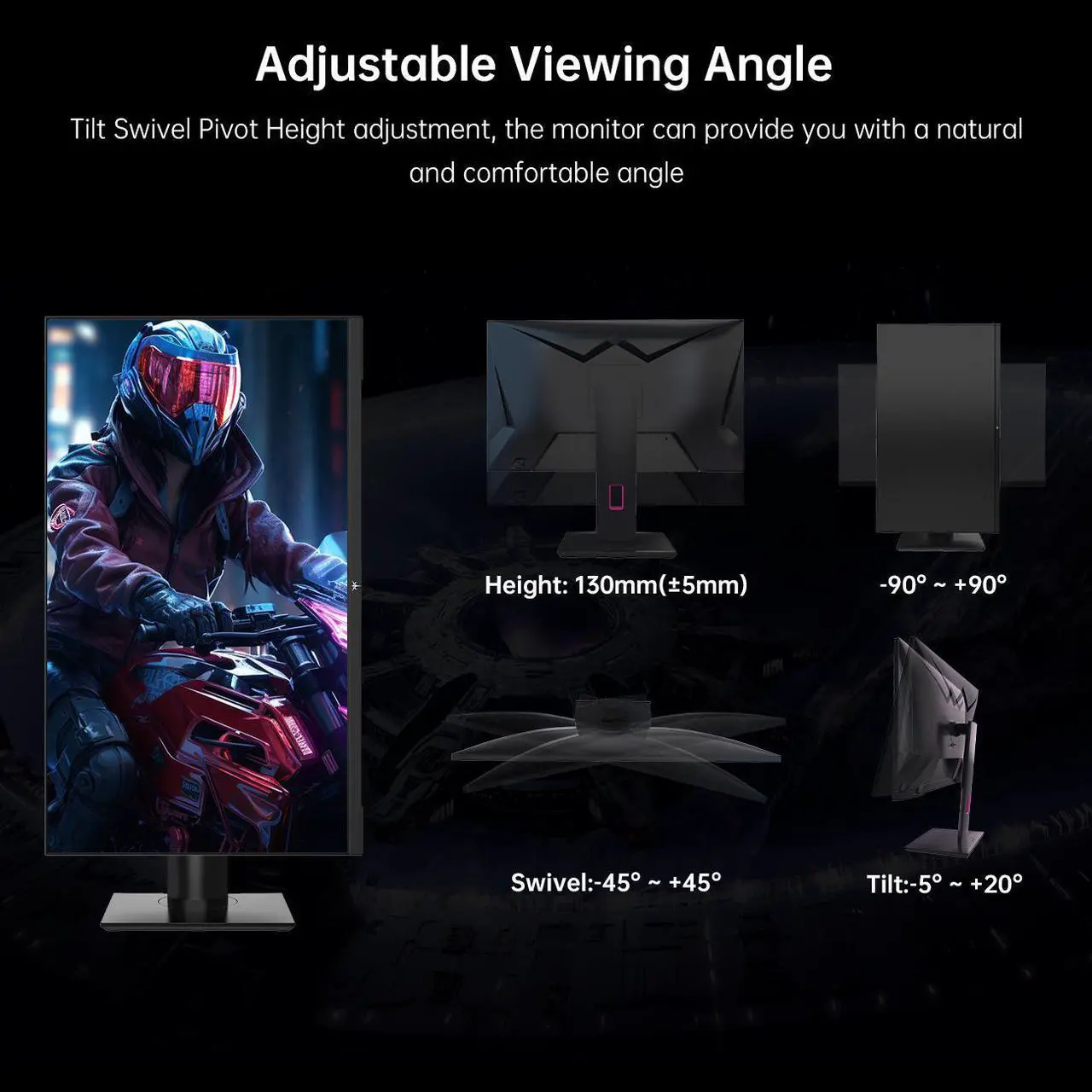 Alt view image 5 of 6 - KTC 27 Inch 240Hz Gaming Monitor, QHD 2560x1440 Monitor, Fast HVA, HDR400, G-Sync/FreeSync Compatible, USB/Type C/DisplayPort/HDMI, VESA Mountable, Pivot Height Tilt Adjustable, H27E22