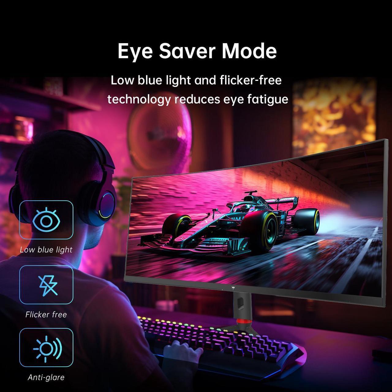 Alt view image 5 of 6 - KTC 34 Inch 165Hz Ultrawide 3440X1440 Monitor, WQHD Curved Gaming Monitor, 1500R PC Monitor, HDR, FreeSync & G-Sync, HDMI, DisplayPort, VESA, Tilt Swivel Height Pivot Adjustment