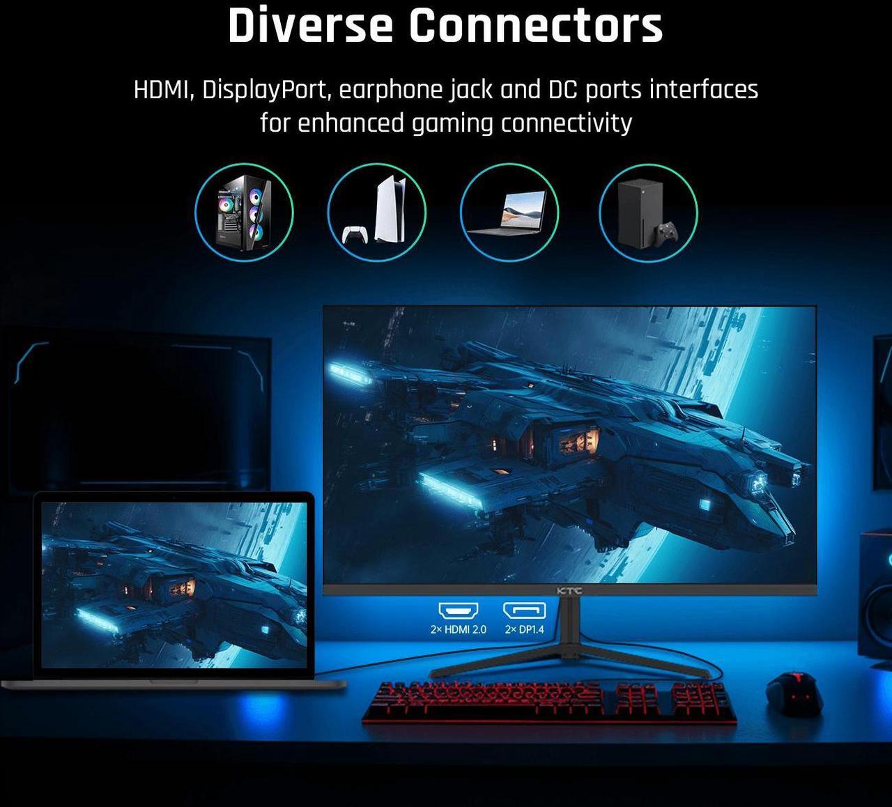 Alt view image 6 of 6 - KTC 24 Inch FHD 165Hz Gaming Monitor, 1080P Fast IPS Frameless Computer Monitor with Adaptive Sync, Eye Care PC Gamer Monitor,HDMIx2, DisplayPort, VESA Mountable, Tilt Adjustable, H24T09P