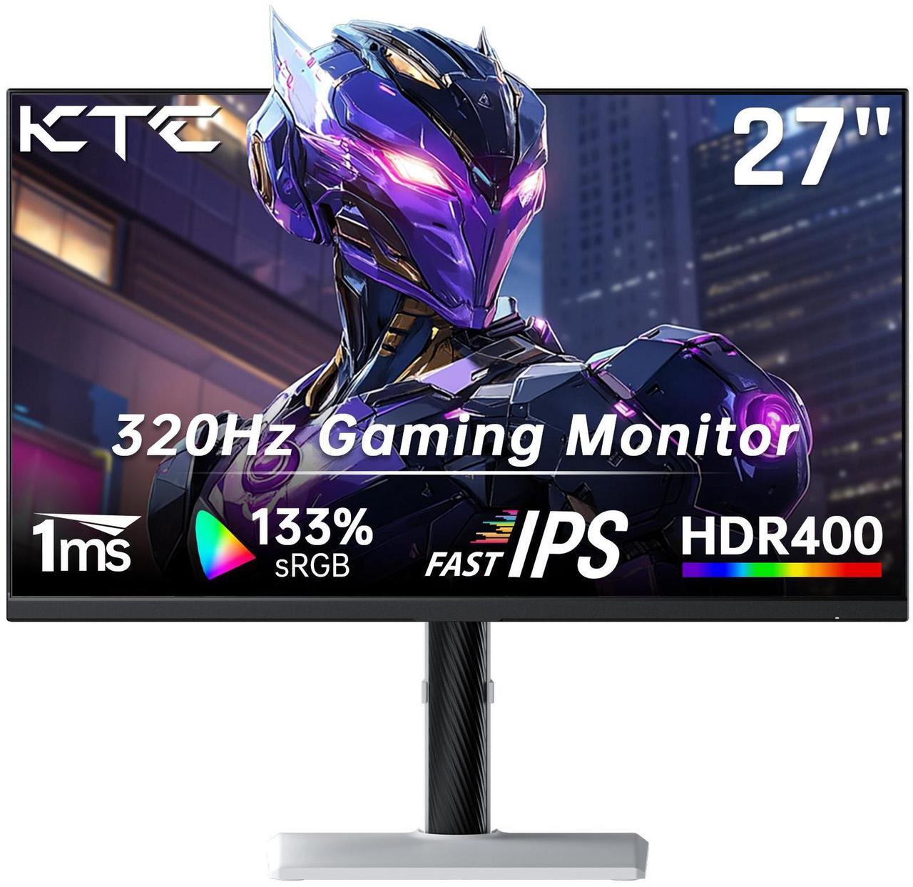 Alt view image 2 of 7 - KTC 27 Inch White Gaming Monitor 300Hz/320Hz, QHD 1440P Fast IPS Computer Monitor with Adaptive FreeSync, HDR400, Height/Pivot/Swivel/Tilt Adjustable, DP&HDMI, H27E6