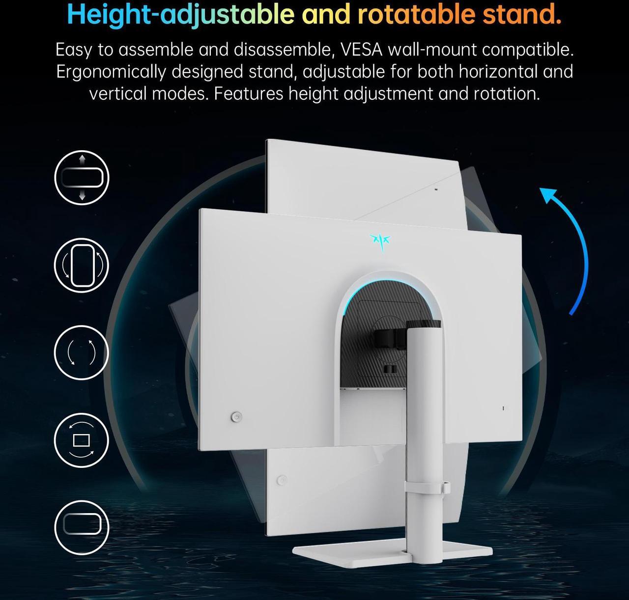 Alt view image 7 of 7 - KTC 27 Inch White Gaming Monitor 300Hz/320Hz, QHD 1440P Fast IPS Computer Monitor with Adaptive FreeSync, HDR400, Height/Pivot/Swivel/Tilt Adjustable, DP&HDMI, H27E6