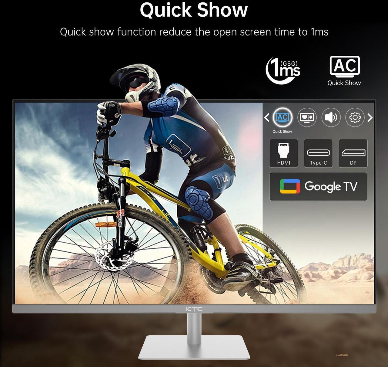 Alt view image 5 of 7 - KTC 32 Inch 4K Smart Monitor, Google TV System UHD (3840x 2160) Smart TV with Speakers, Netflix Licensed, Type-C 65W PD, WirelessDisplay, HDR, Bluetooth, Hey Google Voice Remot, VESA Support, A32Q8